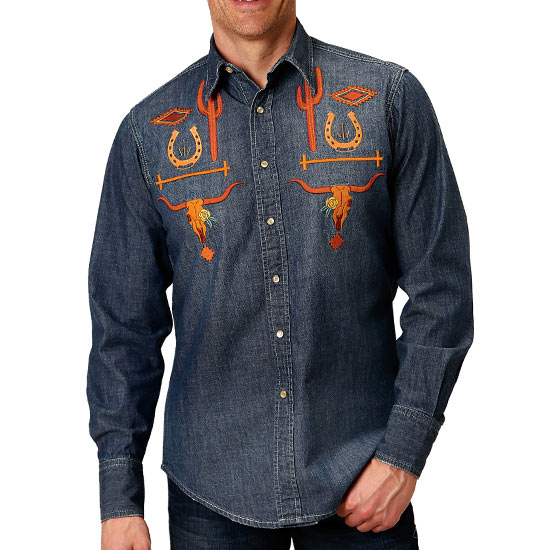 Roper: Alcalas Western Wear Men's Long Sleeve Denim Shirt • Old West ...