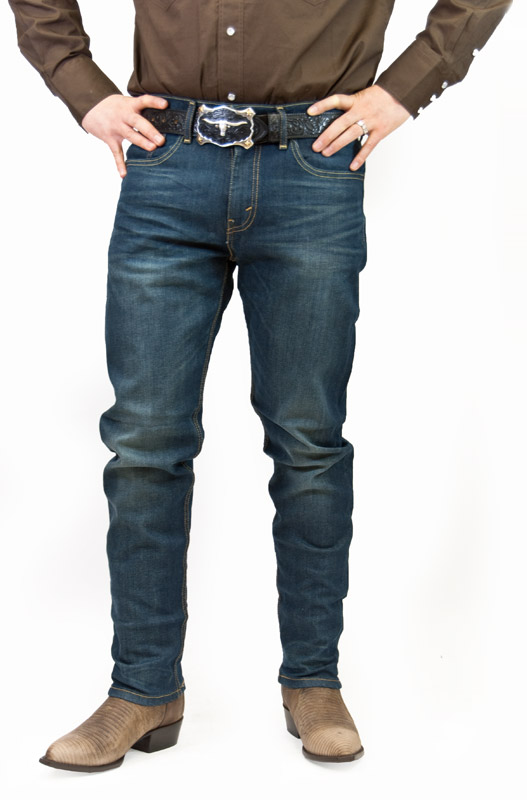 Jabeth Wilson Concise equator Levi's 502: Alcalas Western Wear Men's 502 Levi "Rose Finch" Blue Slim Boot  Cut Jean <br> • Front and Back Pockets <br> • Right Coin Pocket <br> •  Leather Brand Patch <br> • Belt Loop Waist <