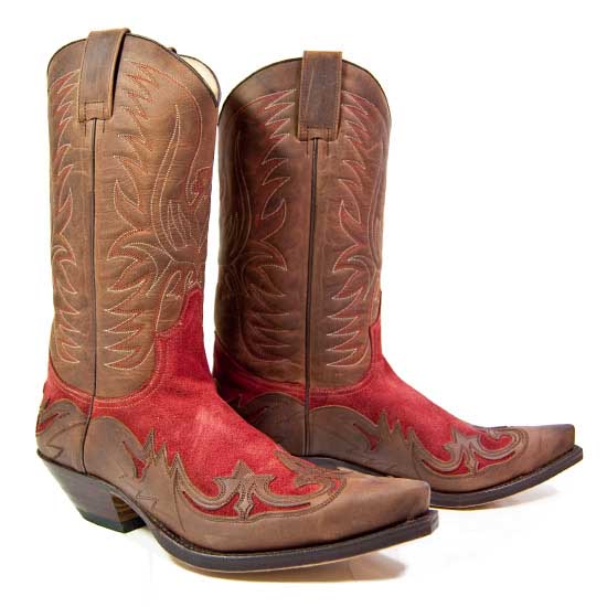 Sendra: Alcalas Wear Men's Brown/Red Western "Sprinter" Sendra Boot <br>• Soft Sueded Red Leather Foot <br>• Leather Shaft and Wing tips <br>• Western Shaft <br>• Comfort Insole Leather
