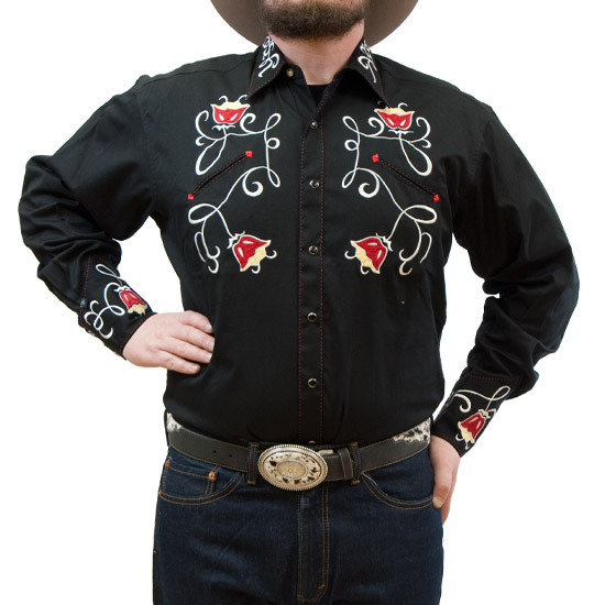 Rockmount: Alcalas Western Wear Black shirt with red flowers & designs ...