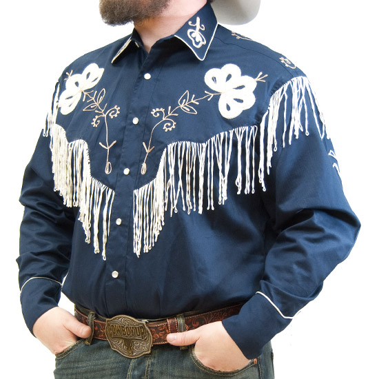 Rockmount: Alcalas Western Wear Men's Navy Fringe Western Style Shirt ...