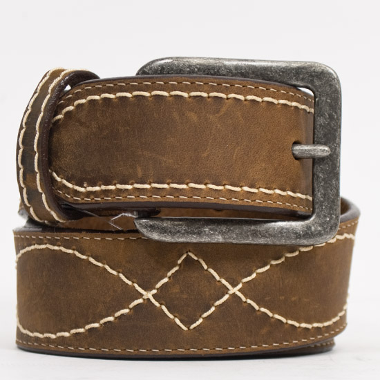 Leegin: Alcalas Western Wear Men's walnut leather belt with contrasting ...