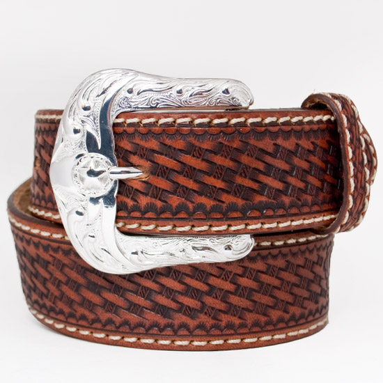 Leegin: Alcalas Western Wear Brown Tooled leather belt with silver ...