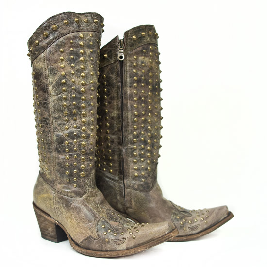Corral: Alcalas Western Wear Ladies Full Studded Distressed Tan Boot ...