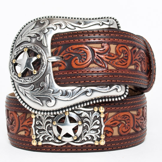 Leegin: Alcalas Western Wear Tony Lama tooled tan leather belt, silver ...